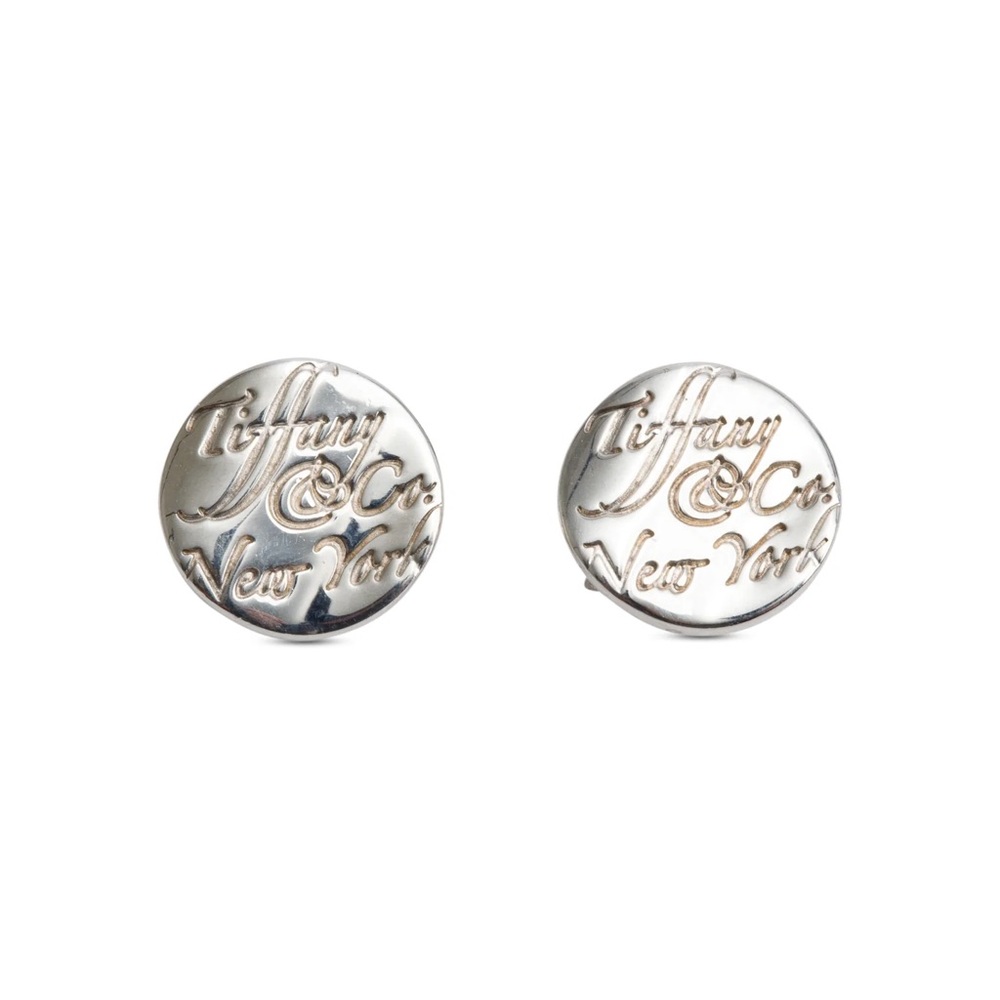 Discontinued Tiffany & Co Sterling Silver Notes Round Stud Earrings, 9 MM